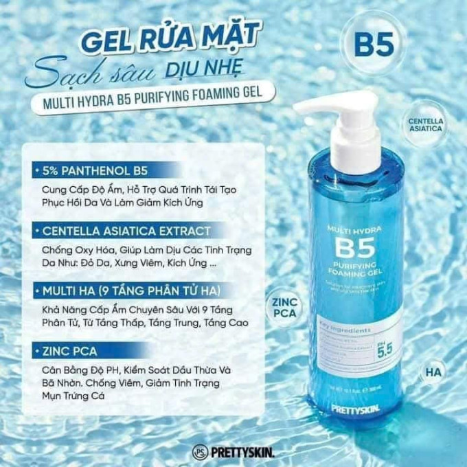 Sữa rửa mặt B5 Prettyskin – Làm sạch dịu nhẹ, phục hồi và cấp ẩm vượt trội
