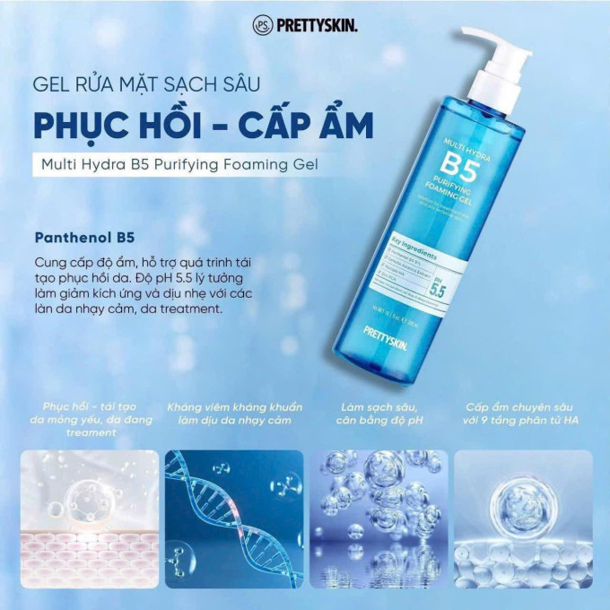 Sữa rửa mặt B5 Prettyskin – Làm sạch dịu nhẹ, phục hồi và cấp ẩm vượt trội