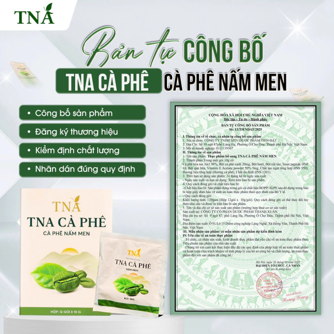 Bản công bố sản phẩm Cà phê nấm men mẫu mới