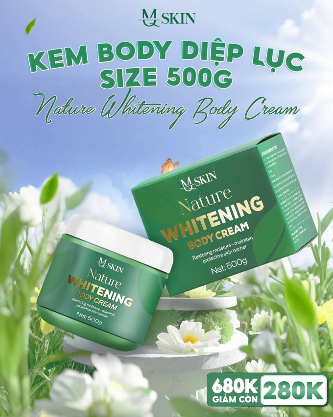 Kem Body Diệp Lục MQ Skin 500g – Dưỡng Trắng Tự Nhiên, Thấm Nhanh Không Bết Rít