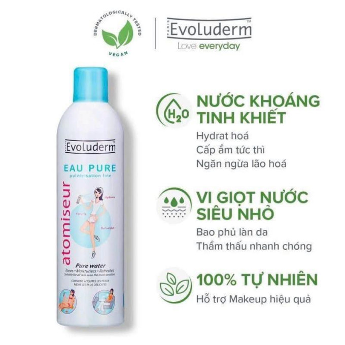 Xịt khoáng Evoluderm giúp dưỡng ẩm cấp nước và làm dịu làn da 400ml