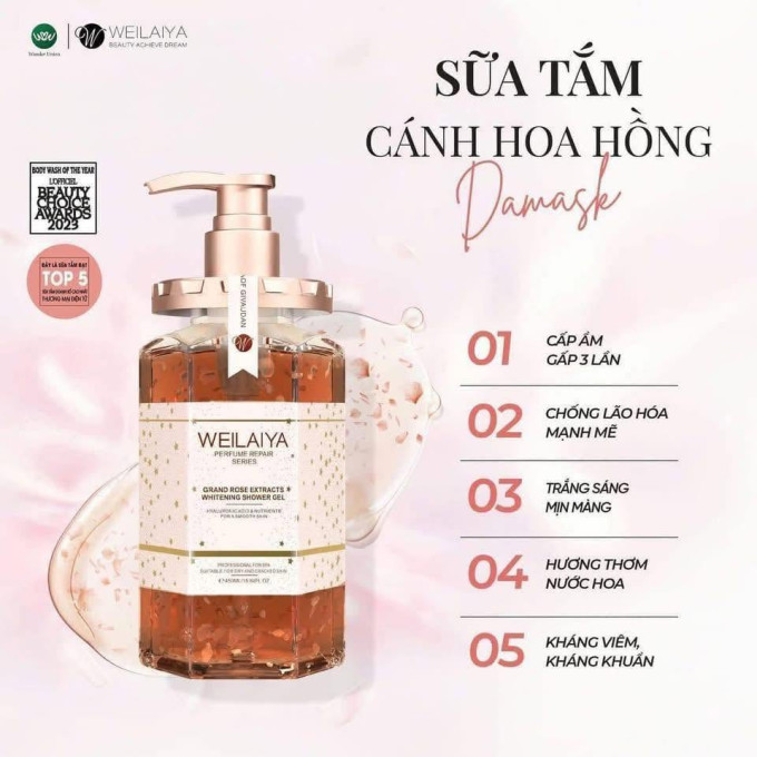 Sữa Tắm Hoa Hồng Weilaiya 450ml – Dưỡng Sáng Da, Lưu Hương Nước Hoa Quyến Rũ