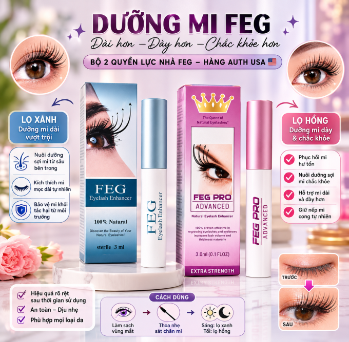 Dưỡng mi FEG – Bộ đôi chăm sóc mi dài, dày và chắc khỏe