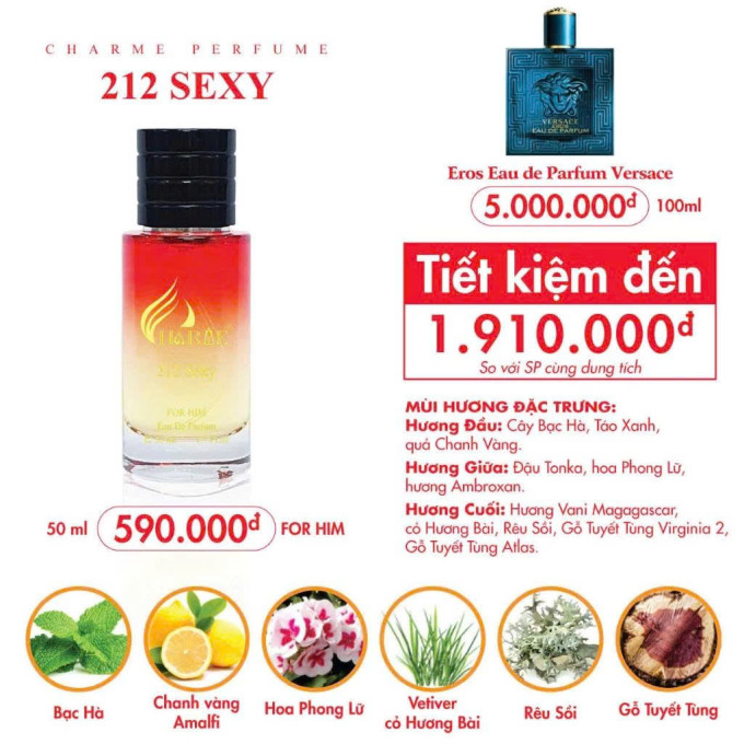 Nước hoa nam Charme 212 sexy 50ml - Gợi cảm cá tính sành điệu