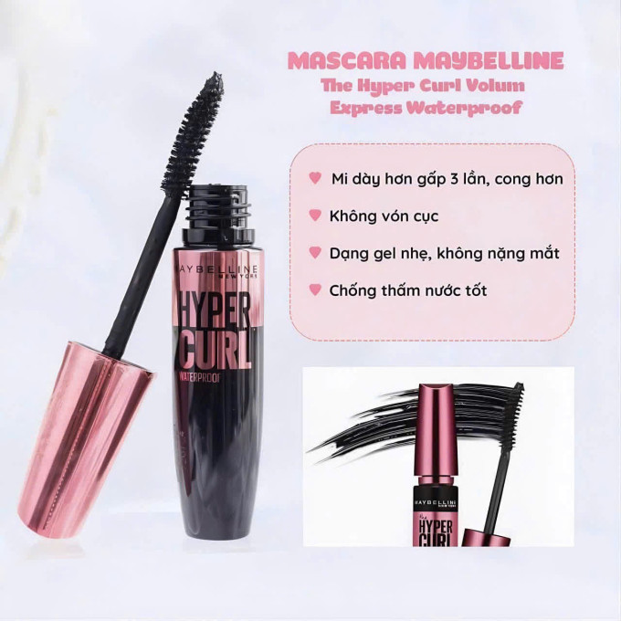 Mascara Maybelline Hyper Curl Waterproof 9.2ml – Mi Cong, Dày Đẹp, Không Lem
