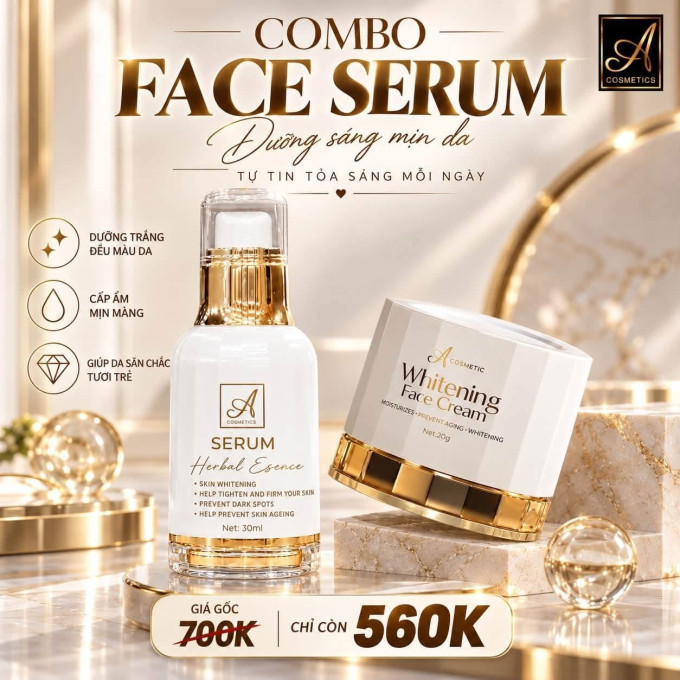 Combo Dưỡng Trắng Da A Cosmetics – Kem Face Pháp + Serum Herbal Essence