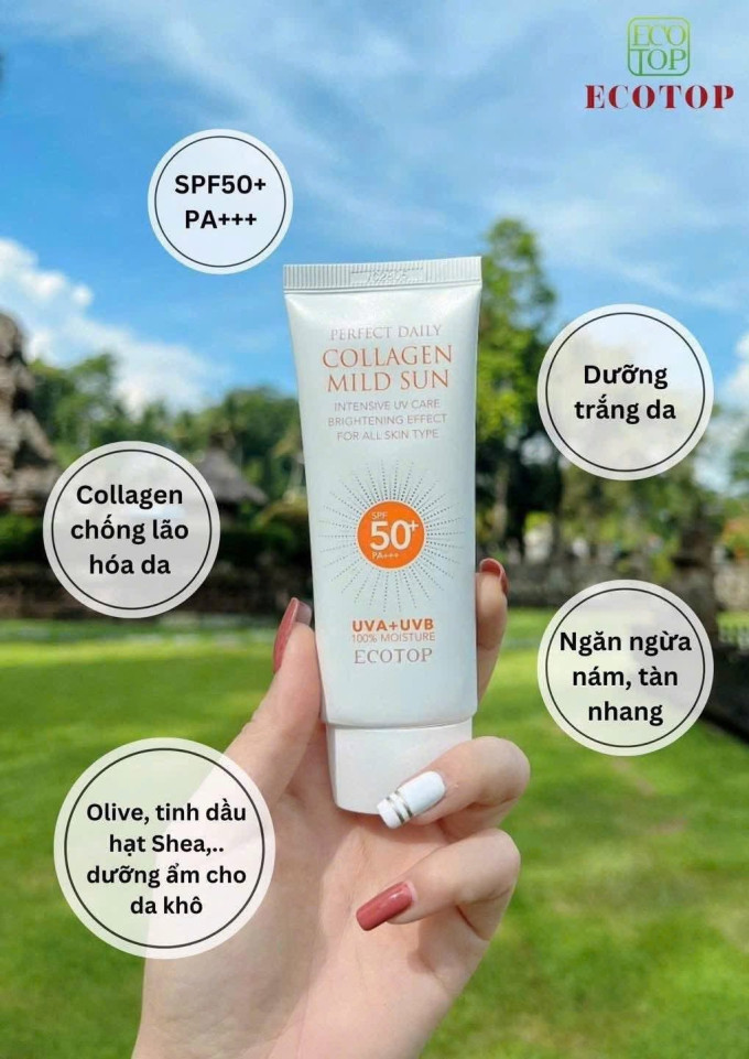 Kem Chống Nắng EcoTop Perfect Daily Collagen Mild Sun SPF50+ PA++ 
