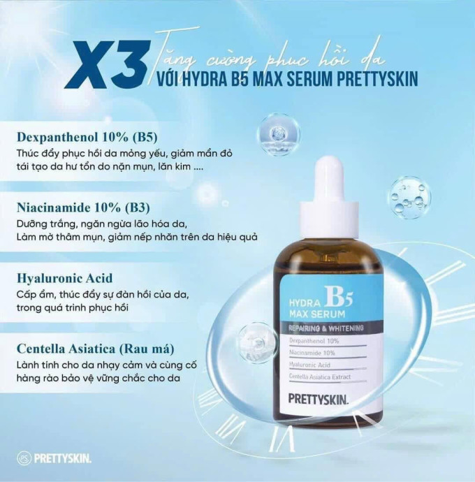 Serum B5 PrettySkin Hydra Max 50ml – Dưỡng Ẩm, Phục Hồi Và Dưỡng Sáng Da